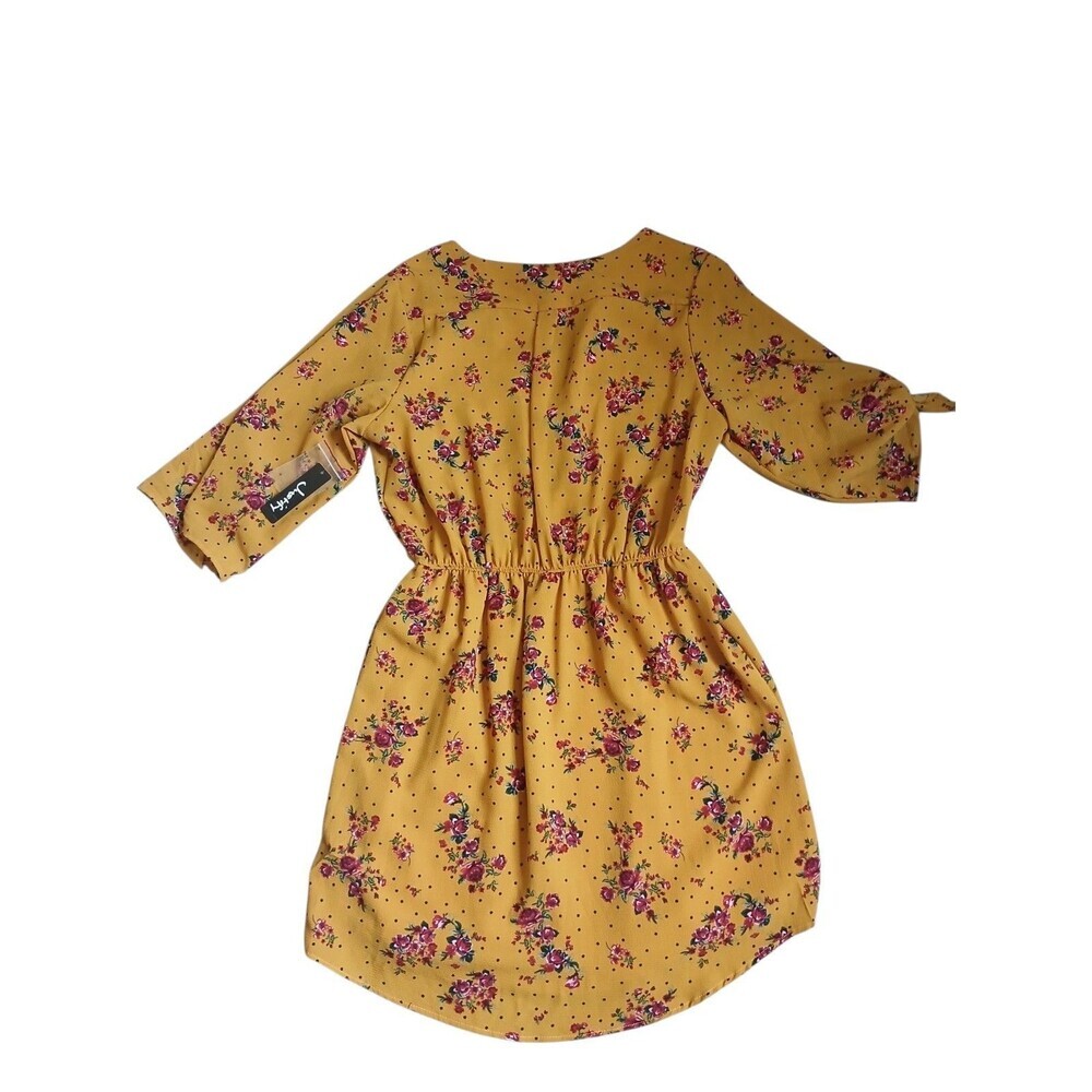 Justify Floral Mini Dress Size L|Mustard Yellow Casual Boho Dress|Cinch Waist - Picture 2 of 6